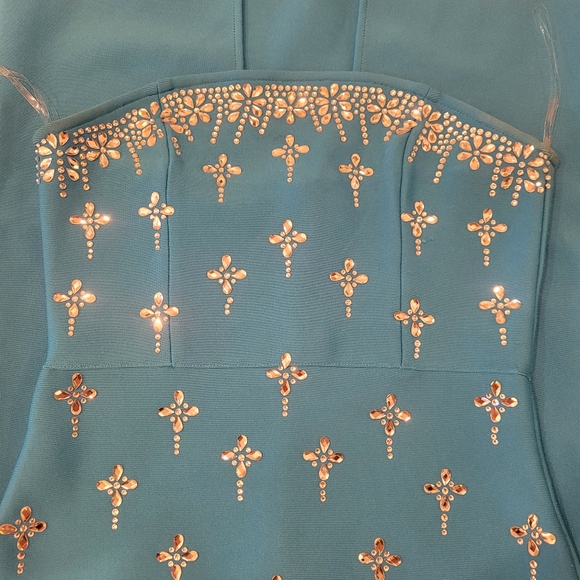 NWT Elegant Blue Rhinestone Embellished Strapless Formal Ball Gala Gown Dress - Picture 15 of 15